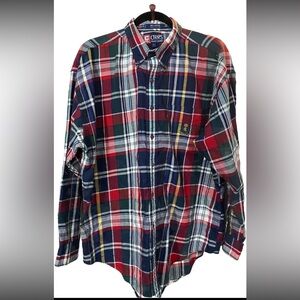Chaps x Ralph Lauren Shirt Mens L Red Vint. Christmas Plaid Classic LS Button Up